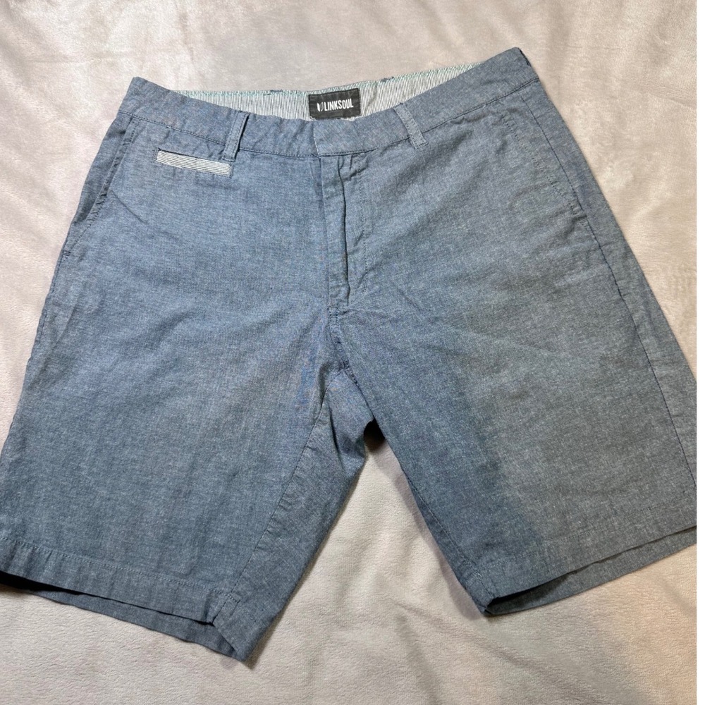 Linksoul Mens Boardwalker Shorts Blue Cotton Blend Stretch Size 31 Golf Casual